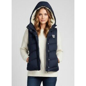 VTG American Eagle Blue Faux Fur Lined Hooded Vest | Y2K Indie Sleaze Preppy Lg